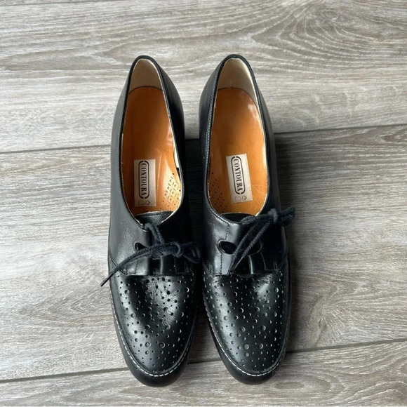 Vintage Contoura Black Full Leather  Lace Up Shoes - Picture 2 of 15